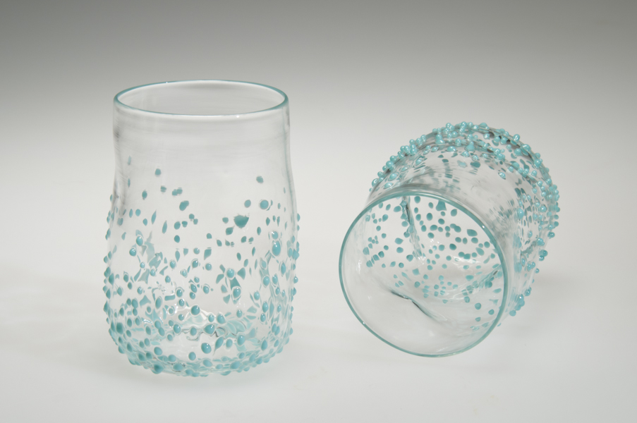 Textured Tumblers, Turquoise, Glass Art Made By Hollywood Hot Glass