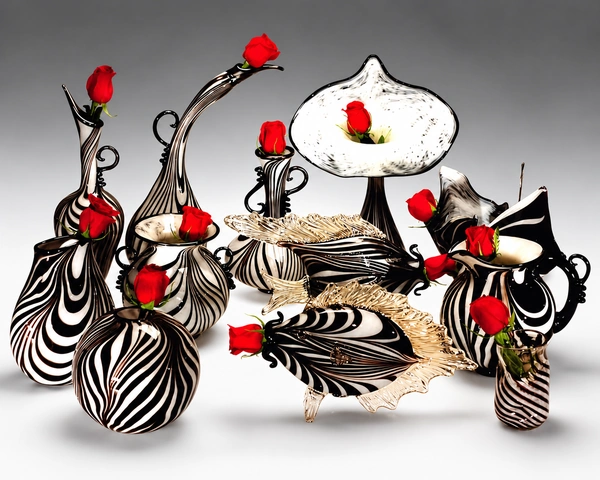 B&W Vase Collection, Glass Art Made By Hollywood Hot Glass