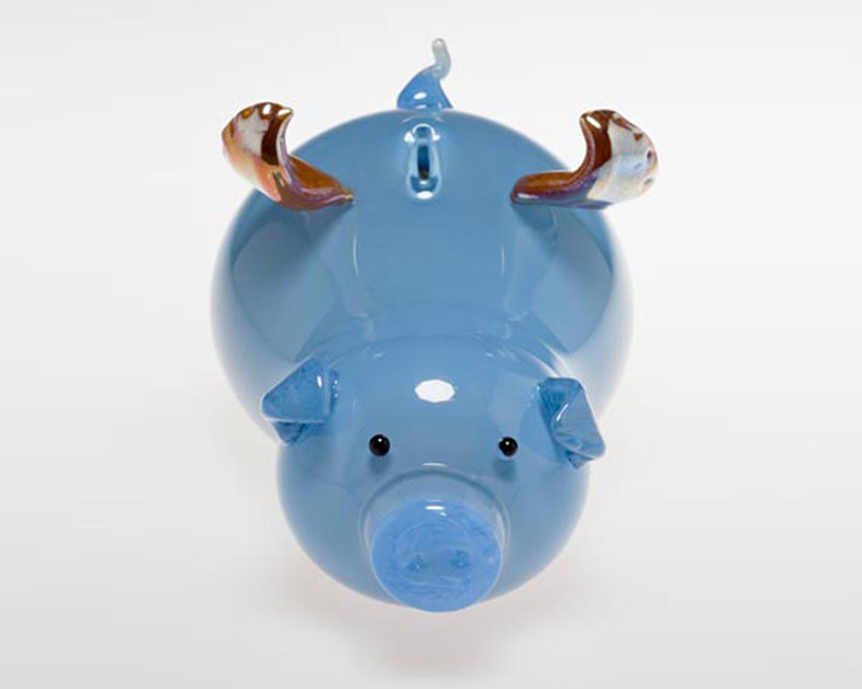Corky Porky Bank, Blue, Glass Art Made By Hollywood Hot Glass