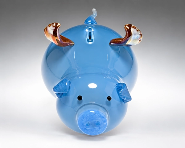 Corky Porky Bank, Blue, Glass Art Made By Hollywood Hot Glass