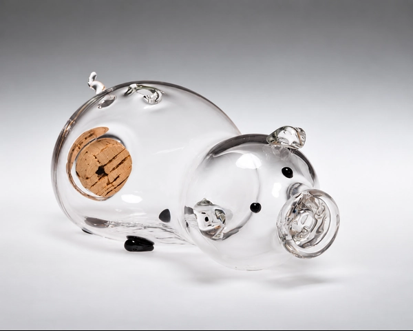 Corky Porky Bank, Clear, Glass Art Made By Hollywood Hot Glass