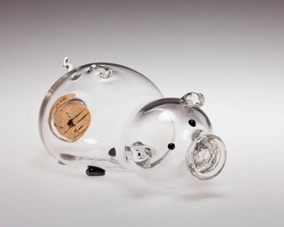 Corky Porky Bank, Clear, Glass Art Made By Hollywood Hot Glass