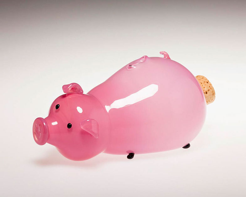 Corky Porky Bank Pink, Glass Art Made By Hollywood Hot Glass