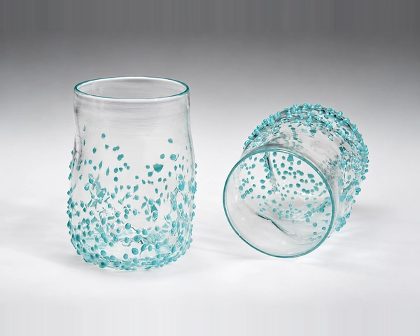 Textured Tumblers, Turquoise, Glass Art Made By Hollywood Hot Glass