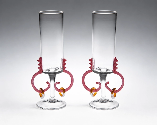 Valentine's Day Champagne Flutes, Glass Art Made By Hollywood Hot Glass